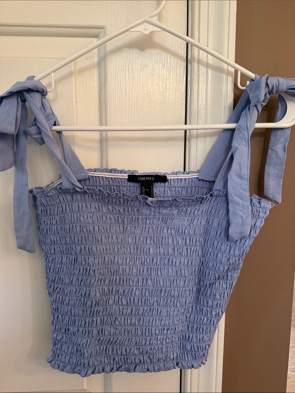 Forever 21 Periwinkle Smocked Tie-Shoulder Crop Camisole